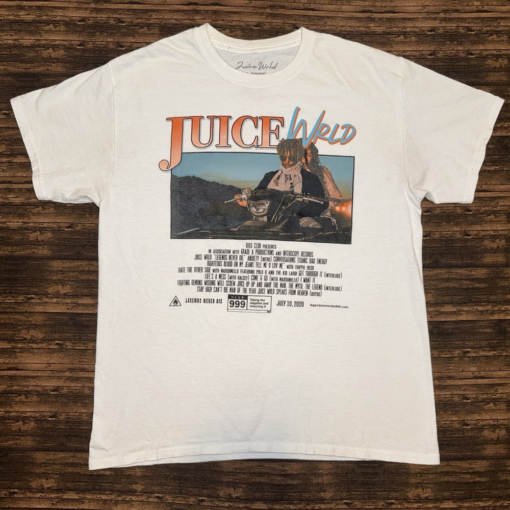 Juice WRLD Graphic T Shirt Mens Large White Excellent Legends Never Die 999 Tee